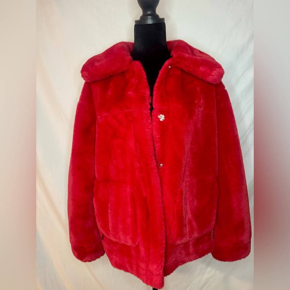 Jou Jou Bold Red Faux Fur Coat